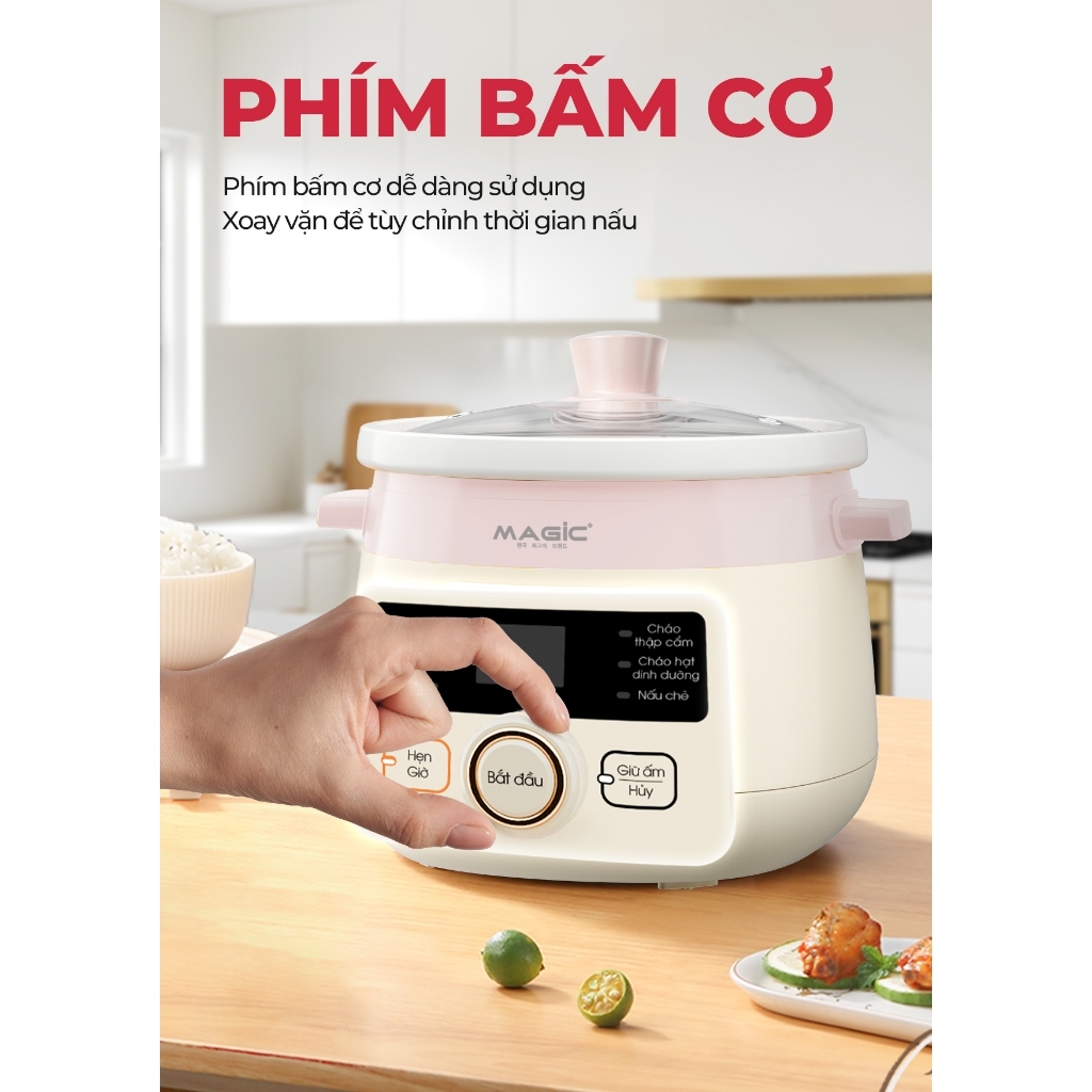 Nồi nấu chậm đa năng MAGIC A-050 A-051 2L, Hàng chính hãng, 6 chức năng nấu, chế độ giữ ấm - JoyMall