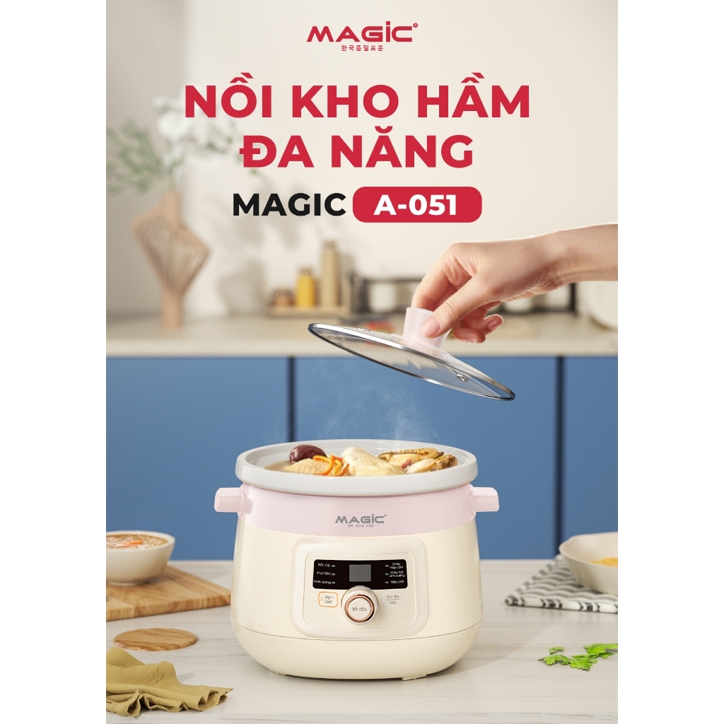 Nồi nấu chậm đa năng MAGIC A-050 A-051 2L, Hàng chính hãng, 6 chức năng nấu, chế độ giữ ấm - JoyMall