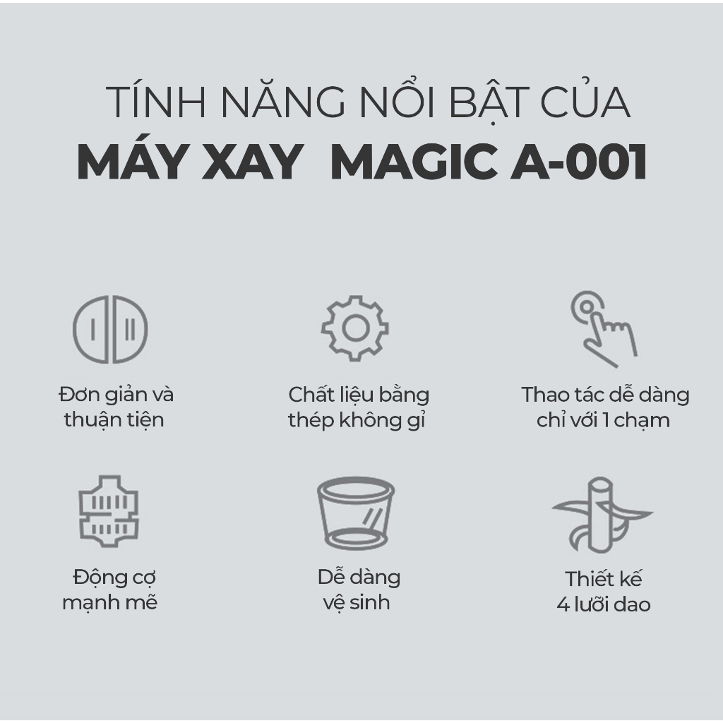 Máy xay thực phẩm đa năng MAGIC A-001 1.7L, Hàng chính hãng, cối thủy tinh, lưỡi dao kép - JoyMall