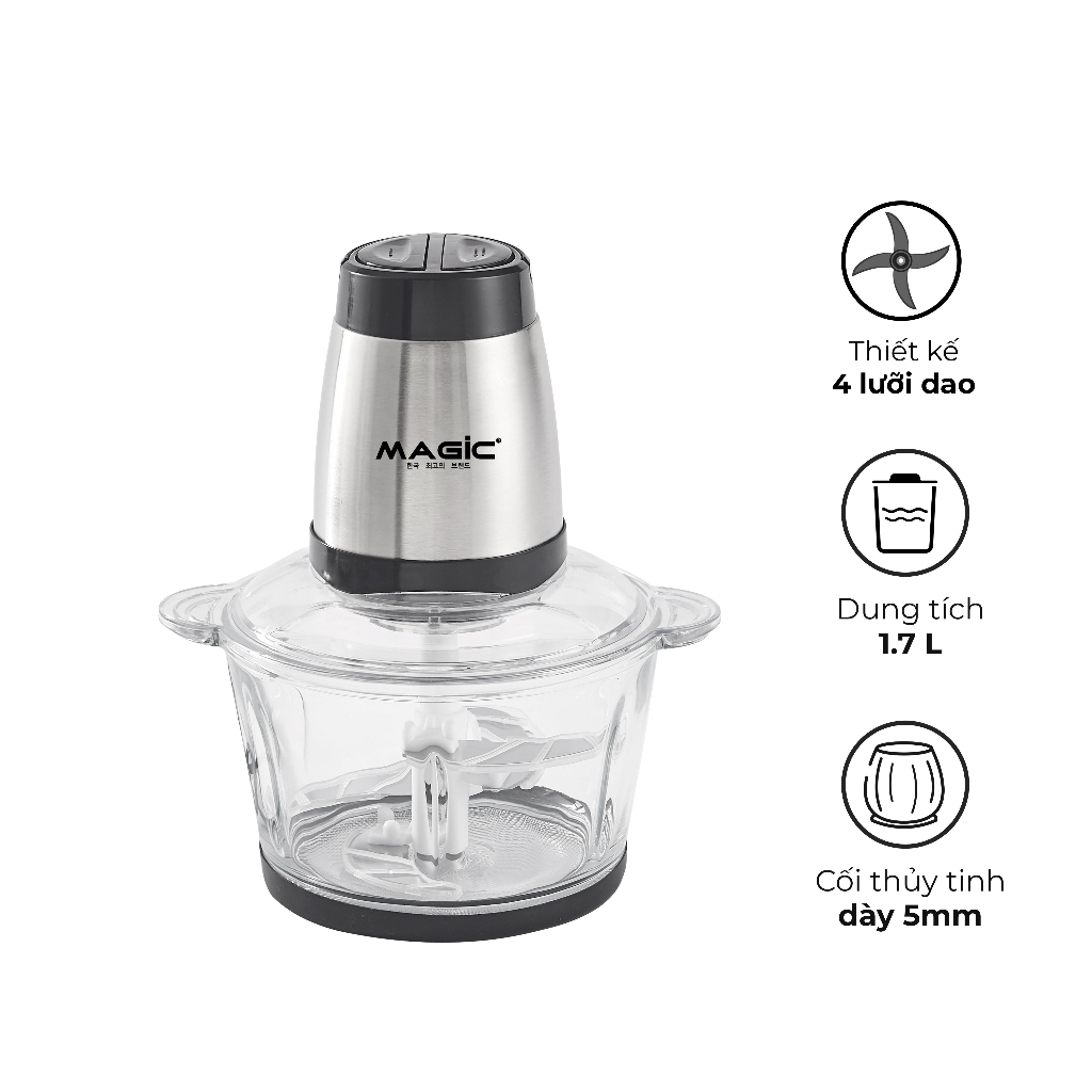 Máy xay thực phẩm đa năng MAGIC A-001 1.7L, Hàng chính hãng, cối thủy tinh, lưỡi dao kép - JoyMall