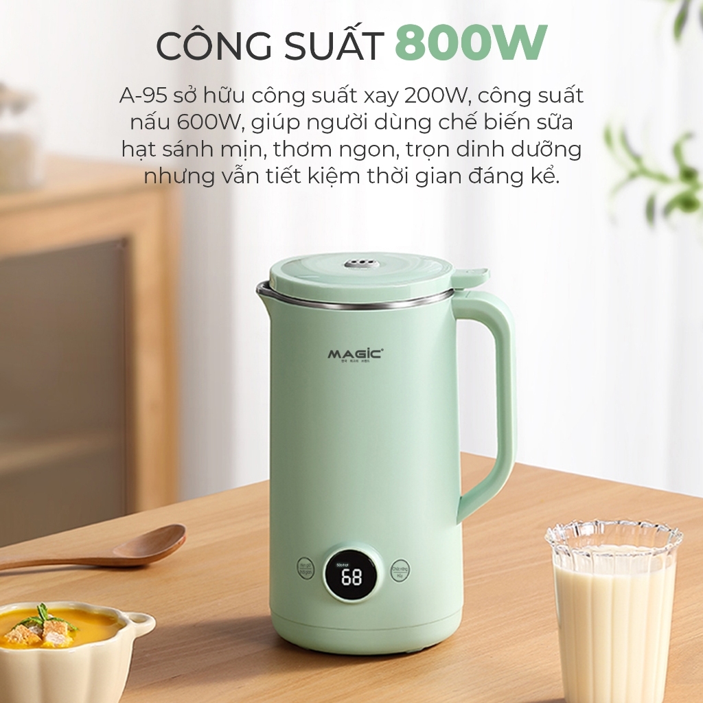 Máy xay nấu sữa hạt đa năng MAGIC A-95 800ml, Hàng chính hãng, lưỡi dao 8 cánh đa chiều - JoyMall
