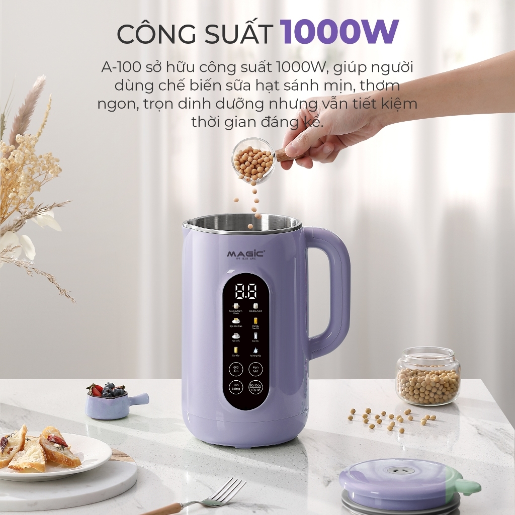 Máy xay nấu sữa hạt đa năng MAGIC A-100 1200ml, Hàng chính hãng, lưỡi dao 8 cánh đa chiều - JoyMall