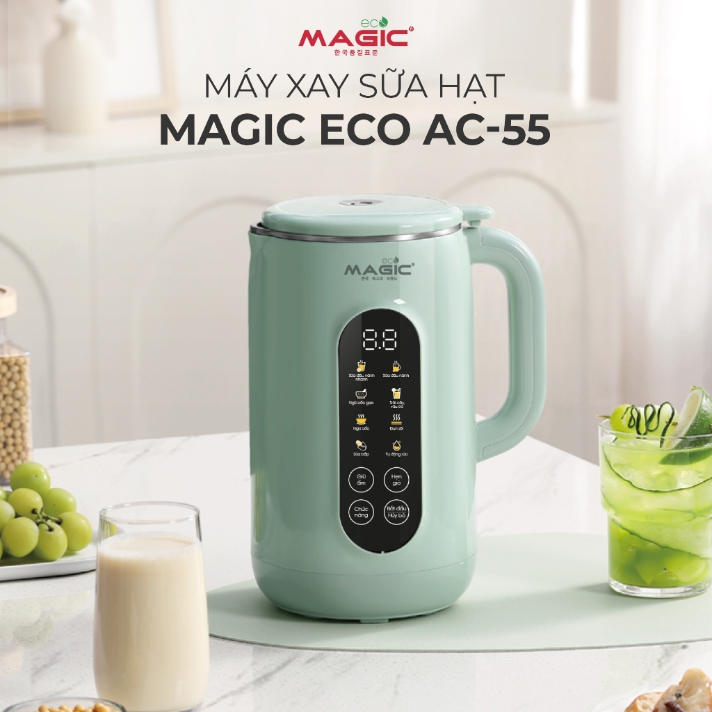 Máy xay nấu sữa hạt đa năng MAGIC Eco AC-55 1.2L 1000W, Hàng chính hãng, lưỡi dao 8 cánh - JoyMall