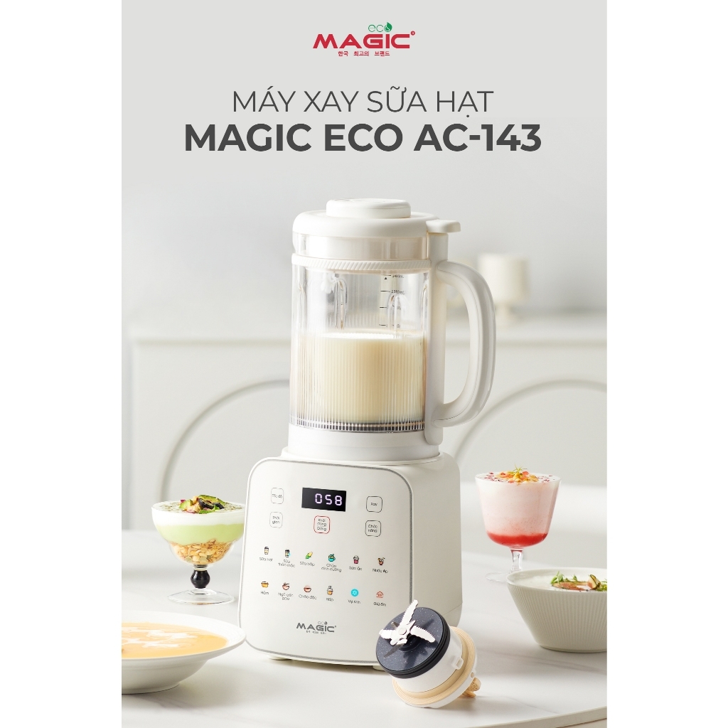 Máy xay nấu sữa hạt đa năng MAGIC Eco AC-143 1.75L, Hàng chính hãng, lớp men chống dính - JoyMall