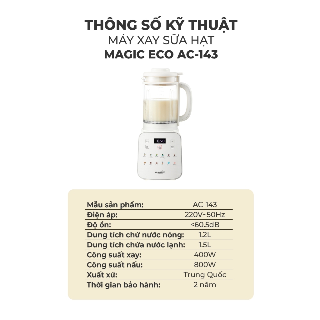 Máy xay nấu sữa hạt đa năng MAGIC Eco AC-143 1.75L, Hàng chính hãng, lớp men chống dính - JoyMall