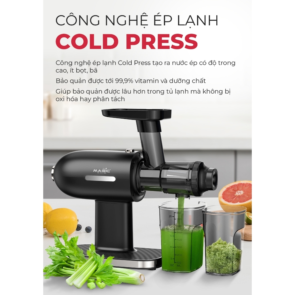 Máy ép chậm trục ngang MAGIC Eco AC-136, Hàng chính hãng, công nghệ ép lạnh, nhựa cao cấp - JoyMall