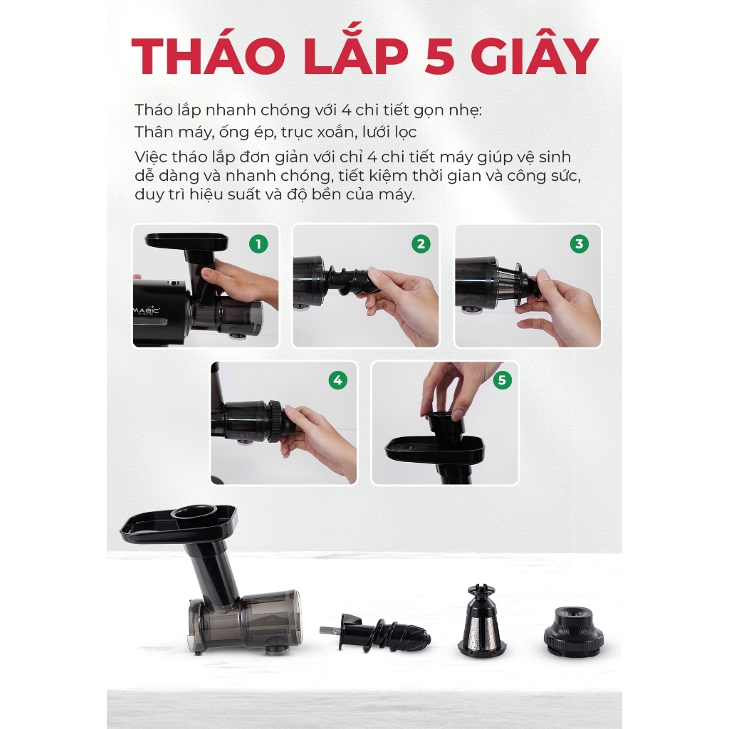 Máy ép chậm trục ngang MAGIC Eco AC-136, Hàng chính hãng, công nghệ ép lạnh, nhựa cao cấp - JoyMall