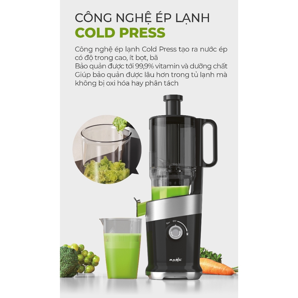 Máy ép chậm miệng rộng MAGIC Eco AC-146, Hàng chính hãng, lưới lọc 3 tầng, tháo lắp đơn giản-JoyMall