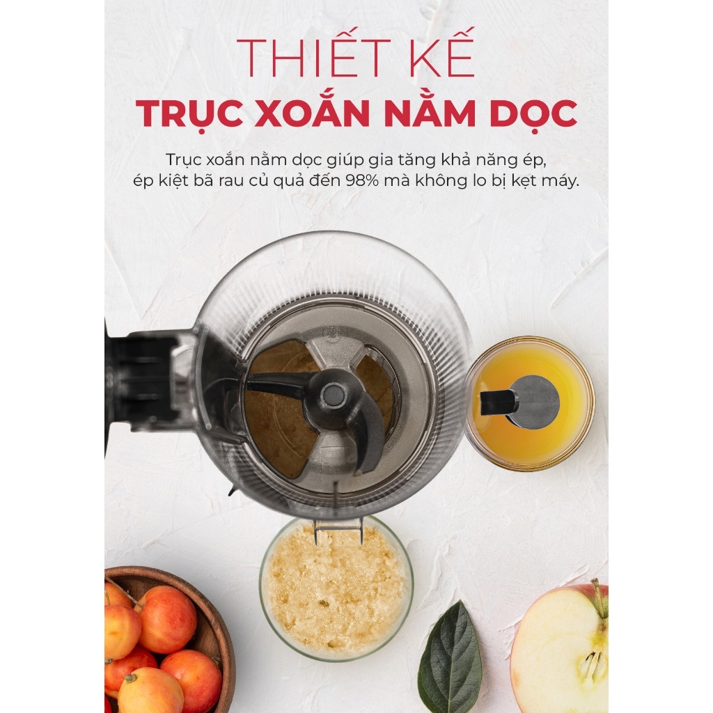 Máy ép chậm miệng rộng MAGIC Eco AC-148, Hàng chính hãng, trục xoay nằm dọc, tháo lắp 5s - JoyMall