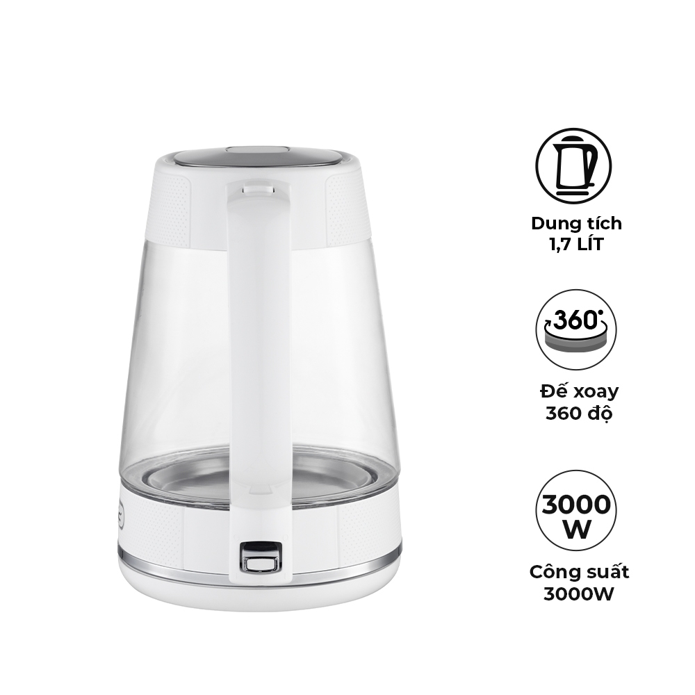 Bình đun siêu tốc thủy tinh MAGIC Eco AC-41 1.7L 3000W, Hàng chính hãng, đế xoay 360 độ - JoyMall