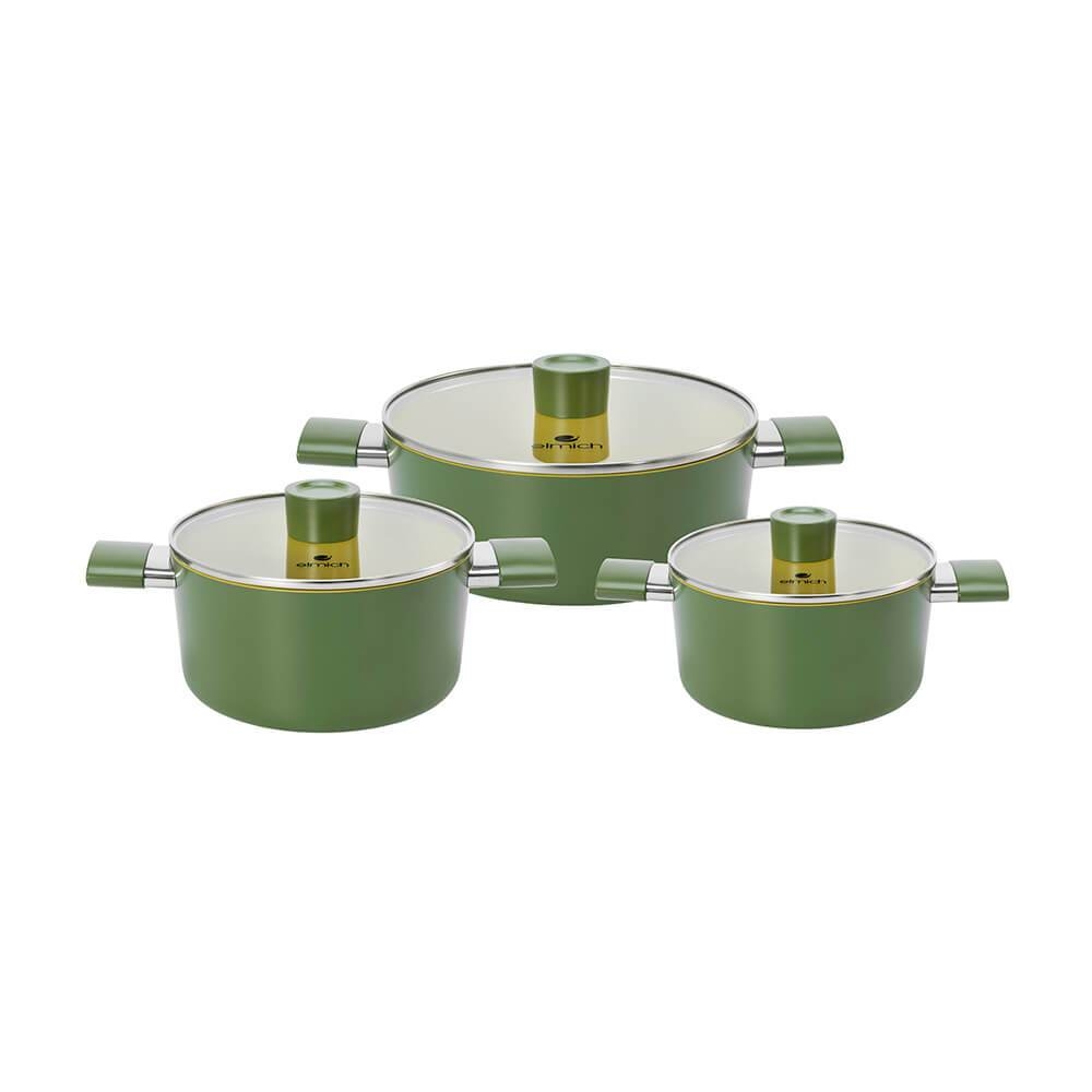 Bộ nồi phủ sứ chống dính Elmich Olive Classic EL-5228OV03 nhiều size, Hàng chính hãng, dùng cho mọi bếp - JoyMall