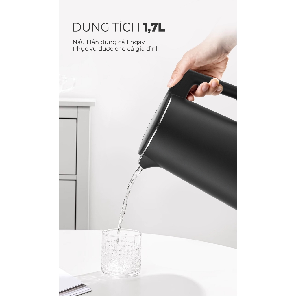 Bình đun siêu tốc thông minh MAGIC Eco AC-43 1.7L 2200W, Hàng chính hãng, đế tiếp điện strix-JoyMall