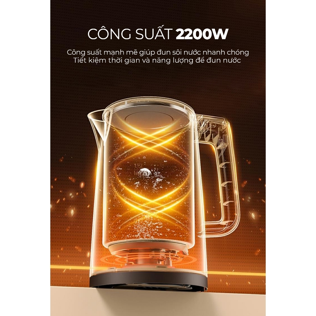Bình đun siêu tốc thông minh MAGIC Eco AC-43 1.7L 2200W, Hàng chính hãng, đế tiếp điện strix-JoyMall