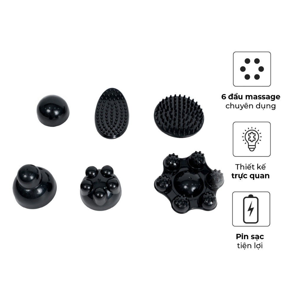 Máy massage cầm tay BUHEUNG MK-301, Hàng chính hãng, 6 đầu massage, pin sạc tiện lợi - JoyMall