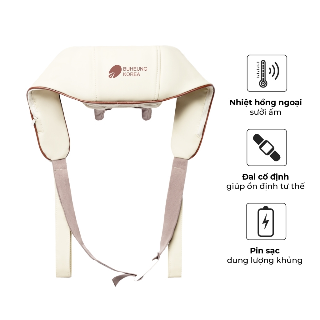 Máy massage cổ vai gáy Buheung MK-332, Hàng chính hãng, có đai cố định, sưởi ấm hồng ngoại - JoyMall
