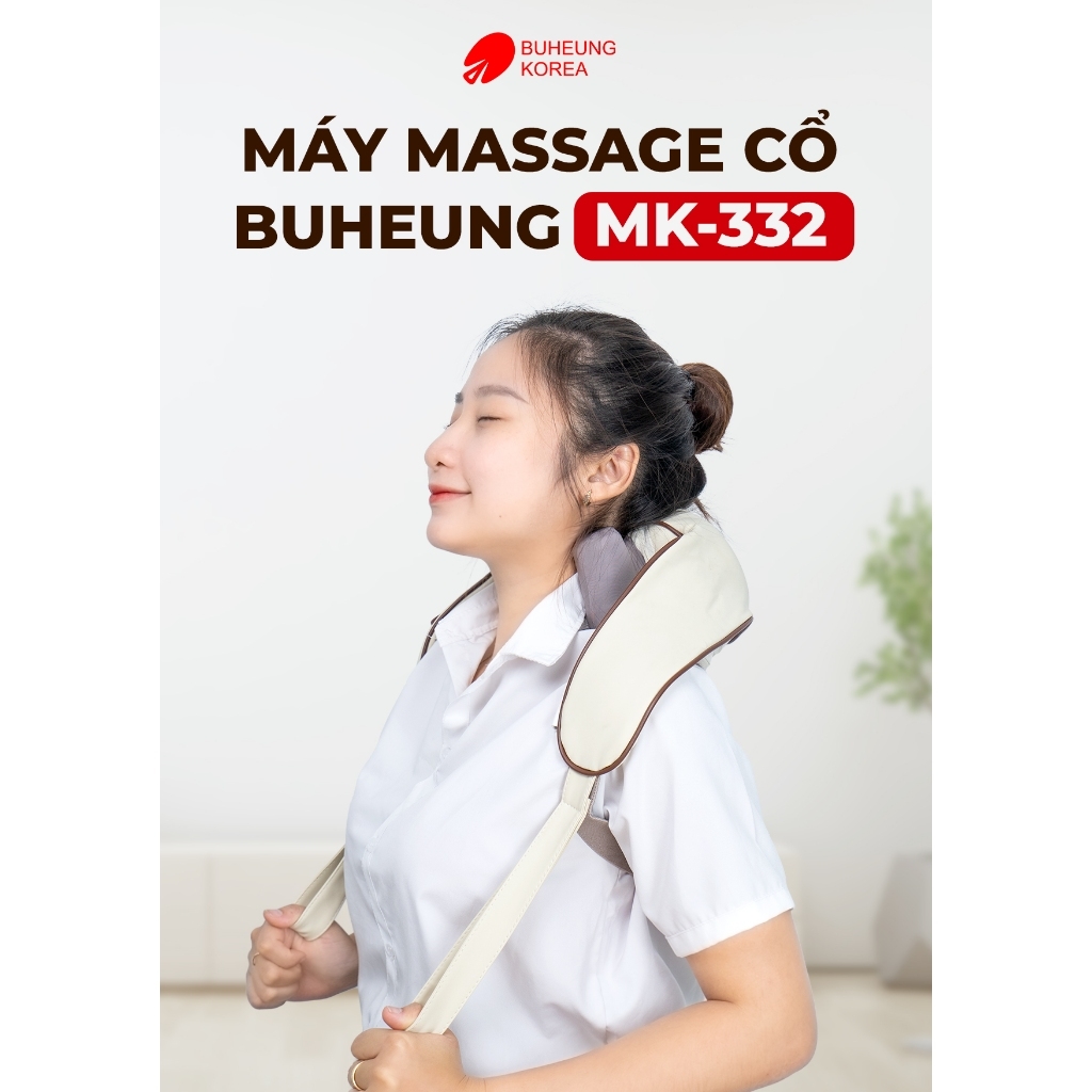 Máy massage cổ vai gáy Buheung MK-332, Hàng chính hãng, có đai cố định, sưởi ấm hồng ngoại - JoyMall
