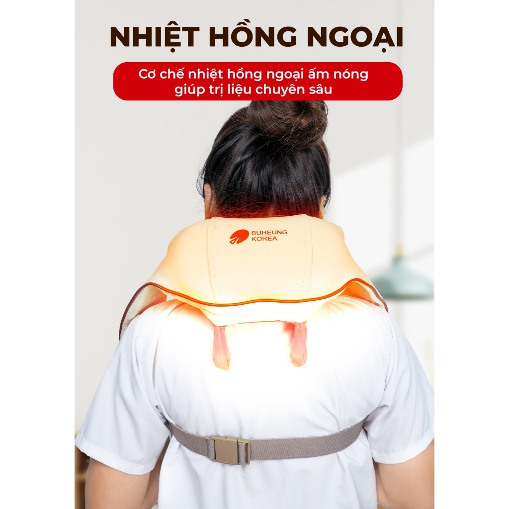Máy massage cổ vai gáy Buheung MK-332, Hàng chính hãng, có đai cố định, sưởi ấm hồng ngoại - JoyMall