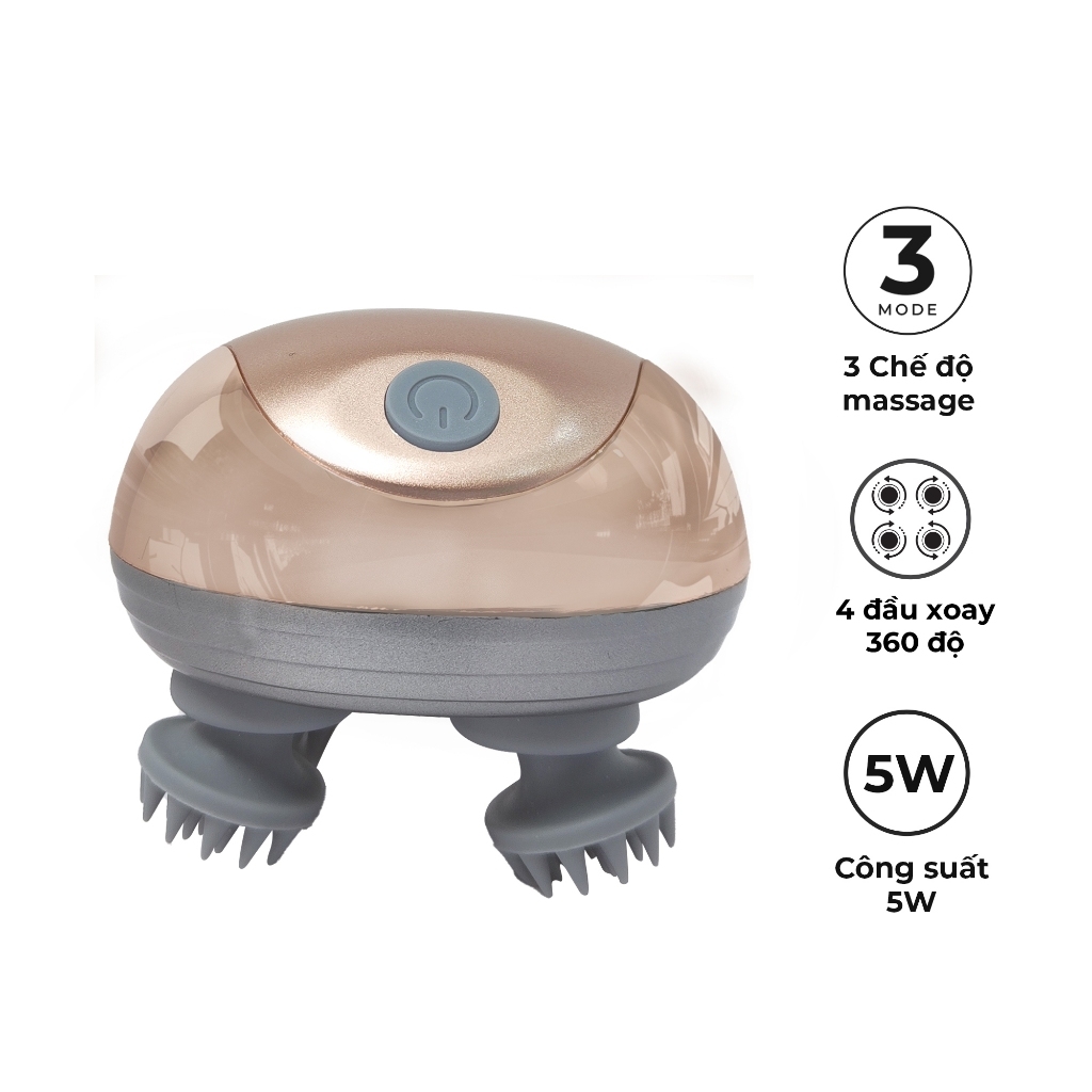 Máy massage đầu Buheung MK-341 5W, Hàng chính hãng, 3 chế độ massage, 4 đầu xoay 360 độ - JoyMall