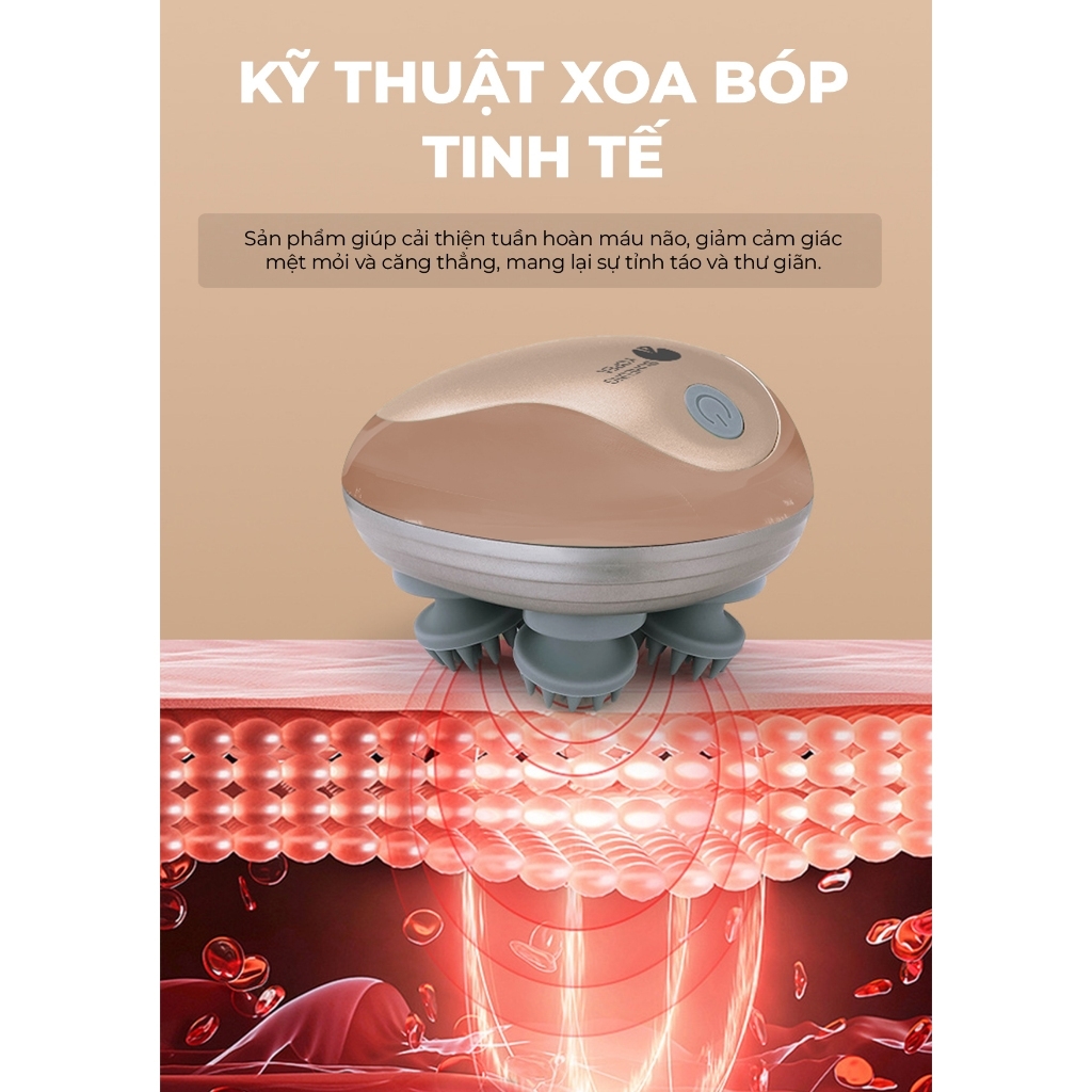 Máy massage đầu Buheung MK-341 5W, Hàng chính hãng, 3 chế độ massage, 4 đầu xoay 360 độ - JoyMall