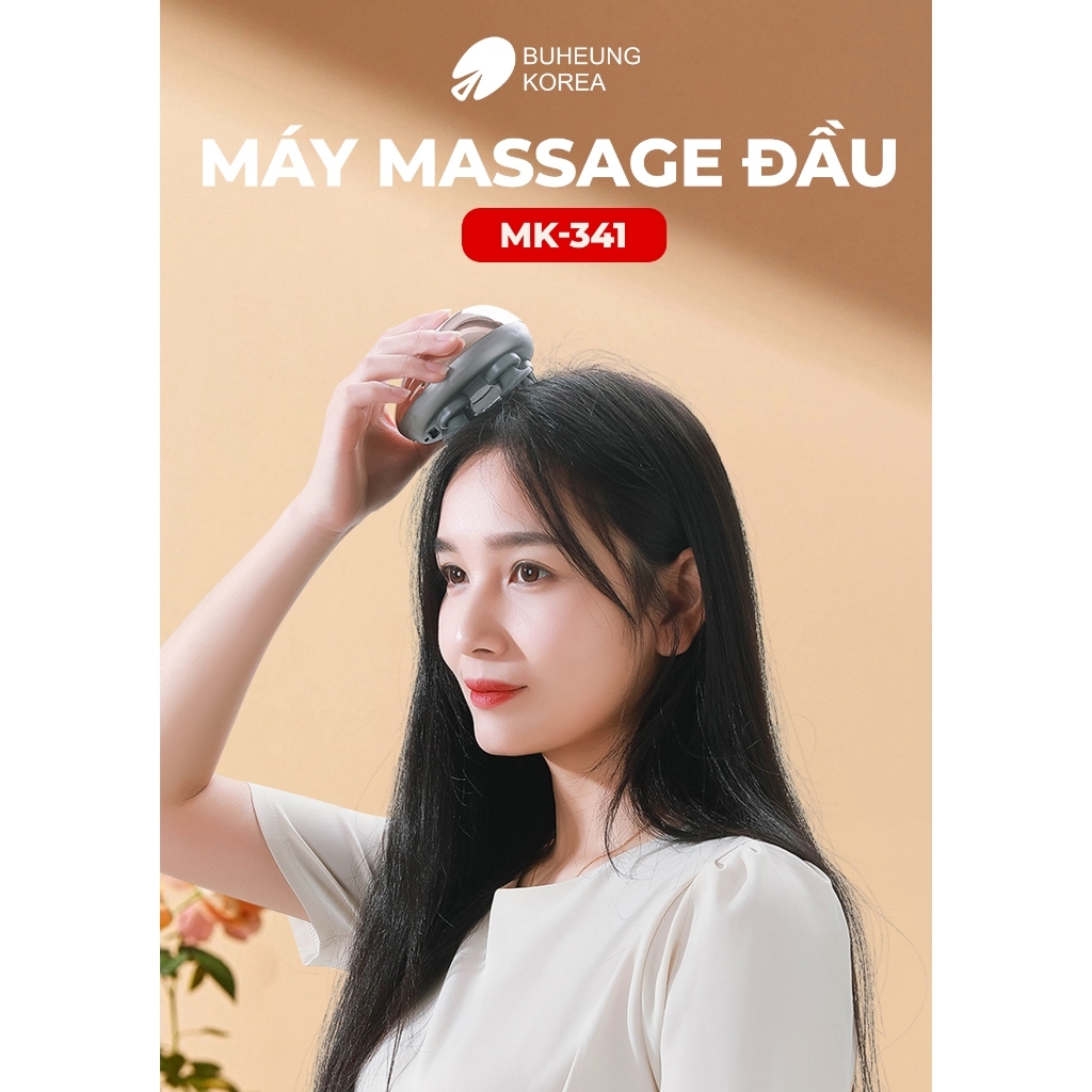 Máy massage đầu Buheung MK-341 5W, Hàng chính hãng, 3 chế độ massage, 4 đầu xoay 360 độ - JoyMall