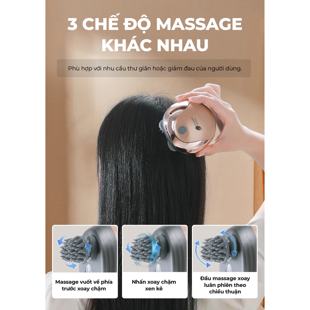 Máy massage đầu Buheung MK-341 5W, Hàng chính hãng, 3 chế độ massage, 4 đầu xoay 360 độ - JoyMall