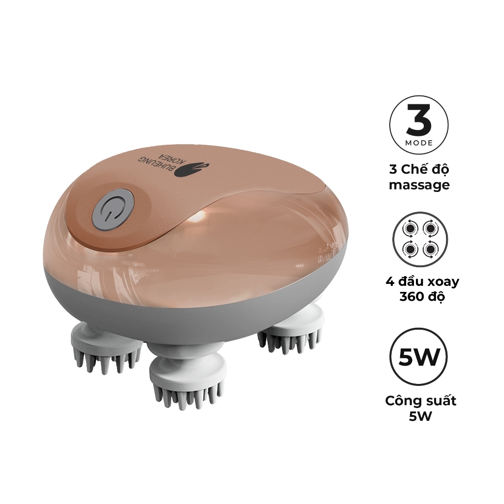 Máy massage đầu Buheung MK-341 5W, Hàng chính hãng, 3 chế độ massage, 4 đầu xoay 360 độ - JoyMall