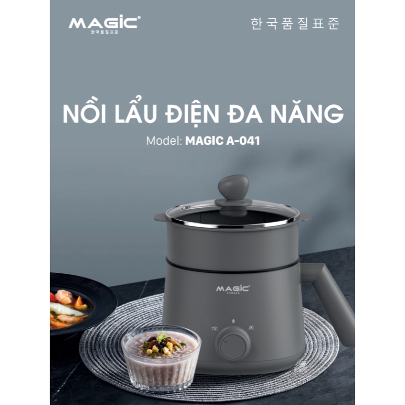 Nồi lẩu điện đa năng Magic A-041 1.5L 600W , Hàng chính hãng, nút vặn chỉnh nhiệt độ - JoyMall