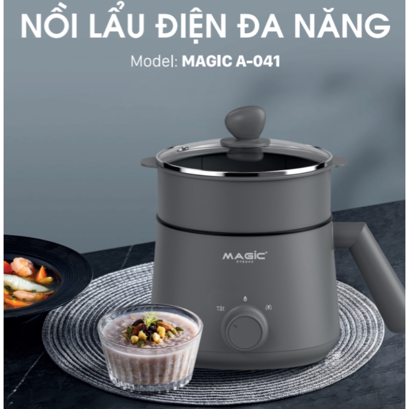 Nồi lẩu điện đa năng Magic A-041 1.5L 600W , Hàng chính hãng, nút vặn chỉnh nhiệt độ - JoyMall