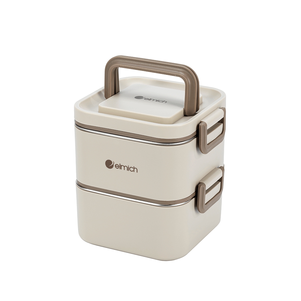 Hộp cơm 2 tầng inox 304 Elmich EL8381 1.3L, Hàng chính hãng,quai xách tiện lợi,kèm thìa nhựa-JoyMall