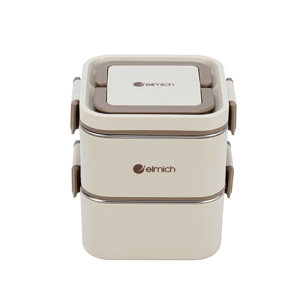Hộp cơm 2 tầng inox 304 Elmich EL8381 1.3L, Hàng chính hãng,quai xách tiện lợi,kèm thìa nhựa-JoyMall
