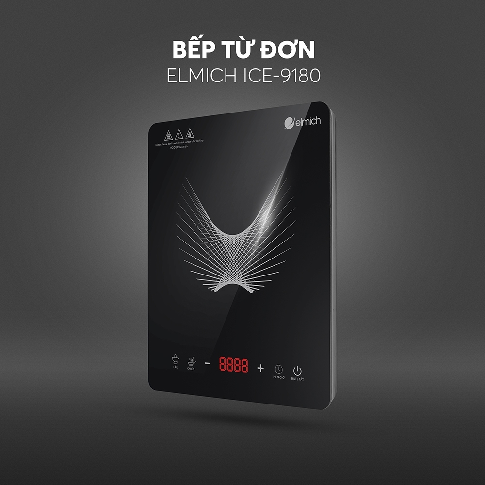Bếp từ đơn Elmich ICE-9180, Hàng chính hãng, kính ceramic chịu lực, tự ngắt khi quá nhiệt - JoyMall