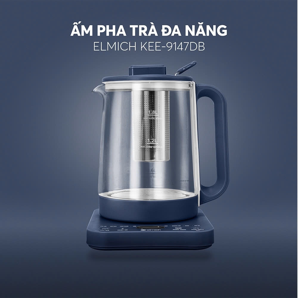 Ấm pha trà đa năng 1.8L Elmich KEE-9147, Hàng chính hãng, 8 chương trình đun nấu - JoyMall