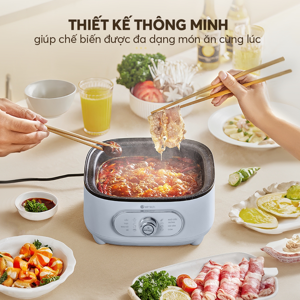 Nồi lẩu hấp 2 tầng Elmich STE-9098, Hàng chính hãng, 8 tính năng hấp, khay hấp nhựa tháo rời-JoyMall