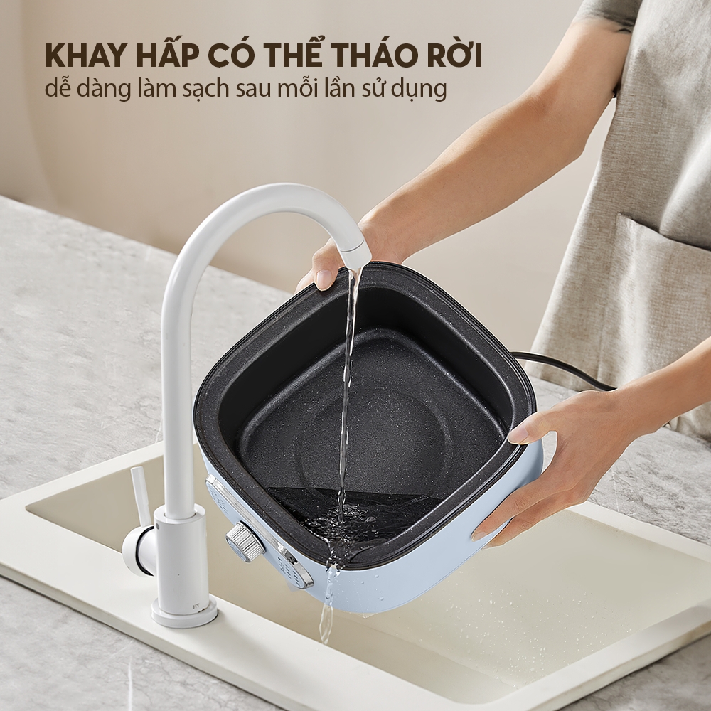 Nồi lẩu hấp 2 tầng Elmich STE-9098, Hàng chính hãng, 8 tính năng hấp, khay hấp nhựa tháo rời-JoyMall