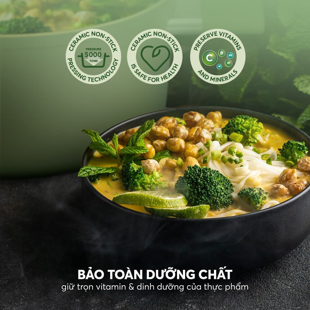 Bộ nồi phủ sứ an toàn Elmich Olive Classic EL-5233OV03 size 18,20,24cm, Hàng chính hãng - JoyMall