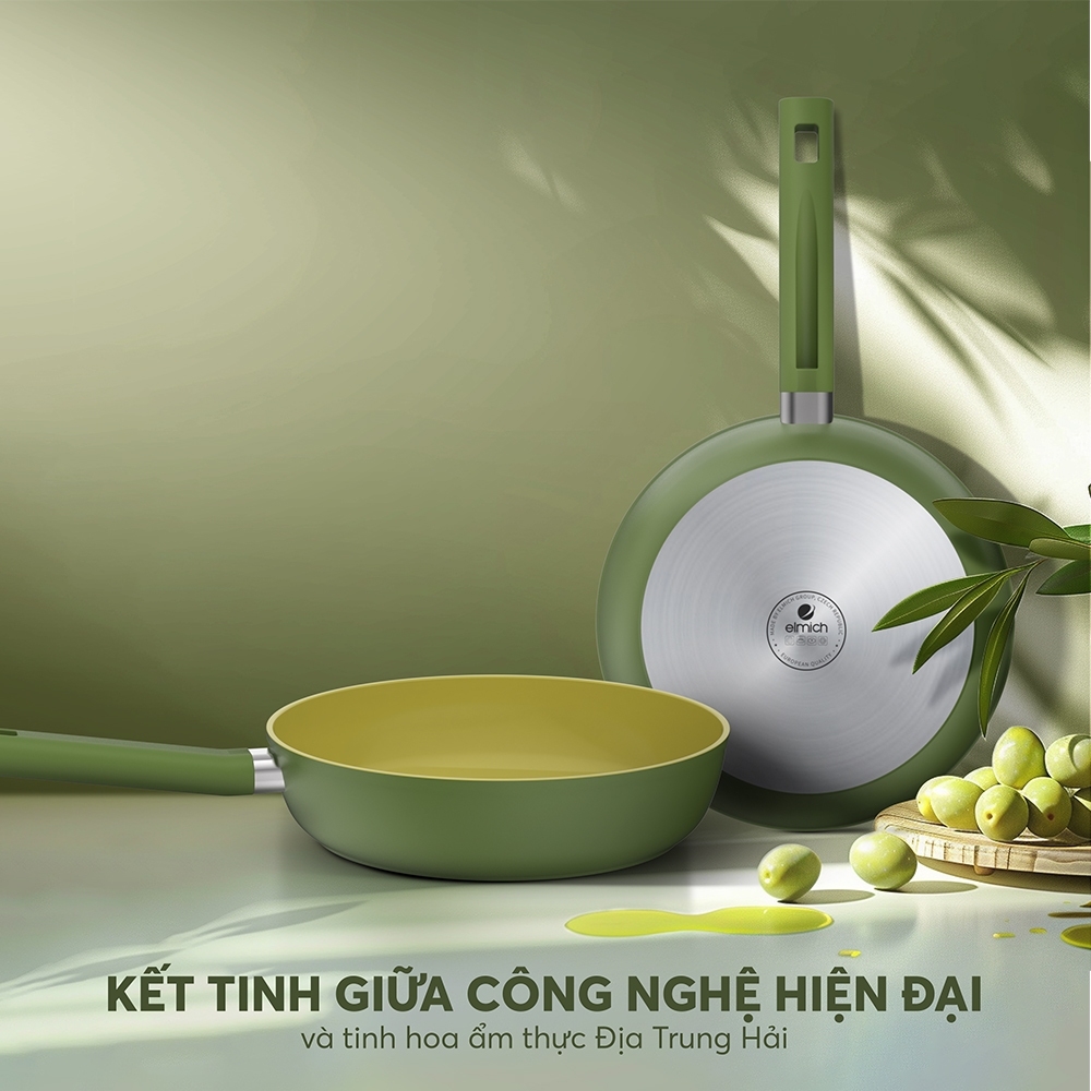 Chảo phủ sứ Elmich Olive Classic EL-5968OV nhiều size, Hàng chính hãng, dùng được mọi bếp - JoyMall