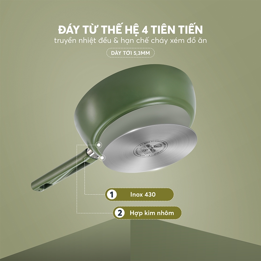 Chảo phủ sứ Elmich Olive Classic EL-5968OV nhiều size, Hàng chính hãng, dùng được mọi bếp - JoyMall