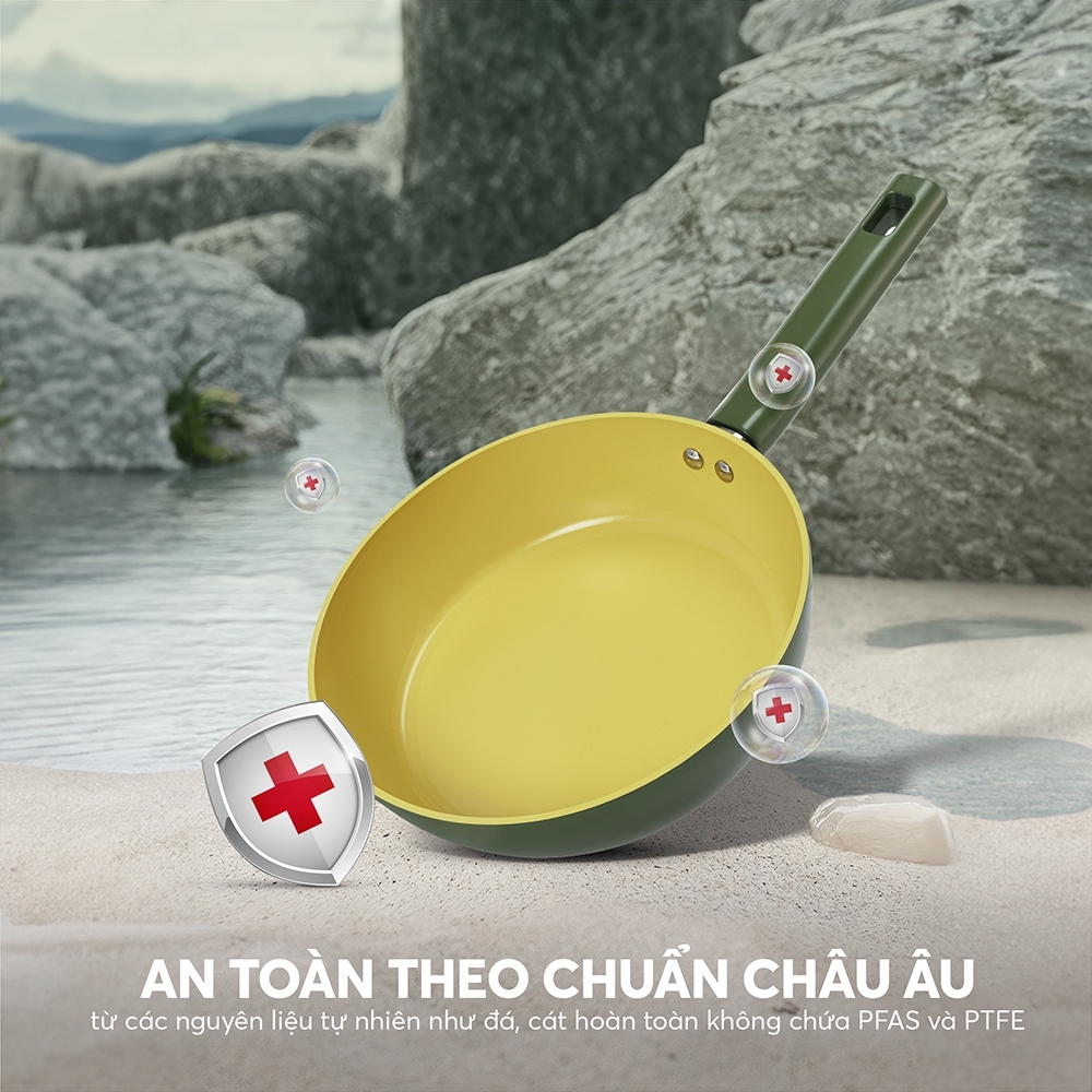 Chảo phủ sứ Elmich Olive Classic EL-5968OV nhiều size, Hàng chính hãng, dùng được mọi bếp - JoyMall