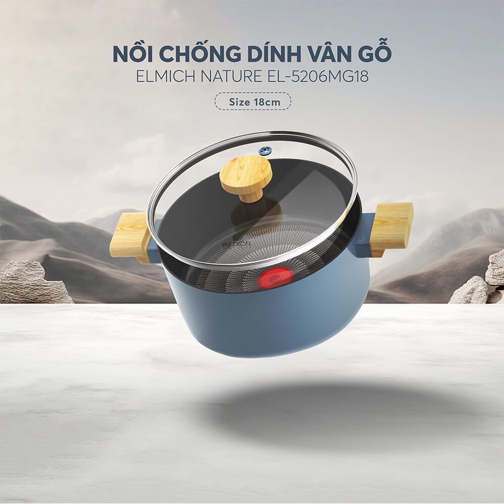 Nồi chống dính vân gỗ Elmich Nature EL-5206 nhiều size, Hàng chính hãng, bắt từ siêu nhanh - JoyMall