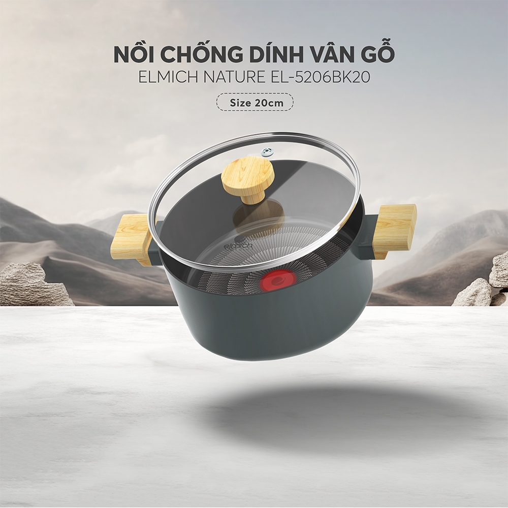 Nồi chống dính vân gỗ Elmich Nature EL-5206 nhiều size, Hàng chính hãng, bắt từ siêu nhanh - JoyMall