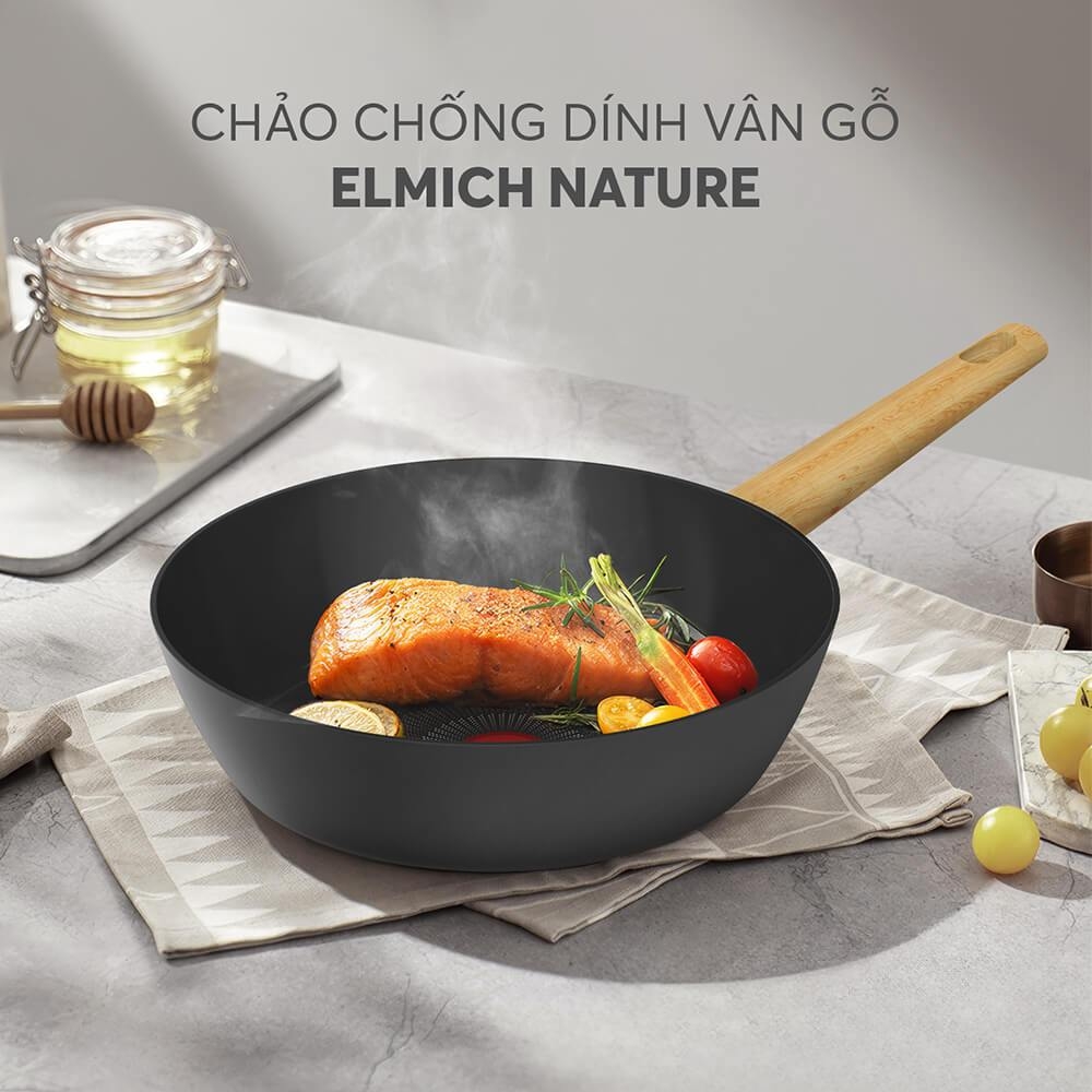 Chảo chống dính vân gỗ Elmich Nature EL-5947 nhiều size, Hàng chính hãng, bắt từ nhanh - JoyMall