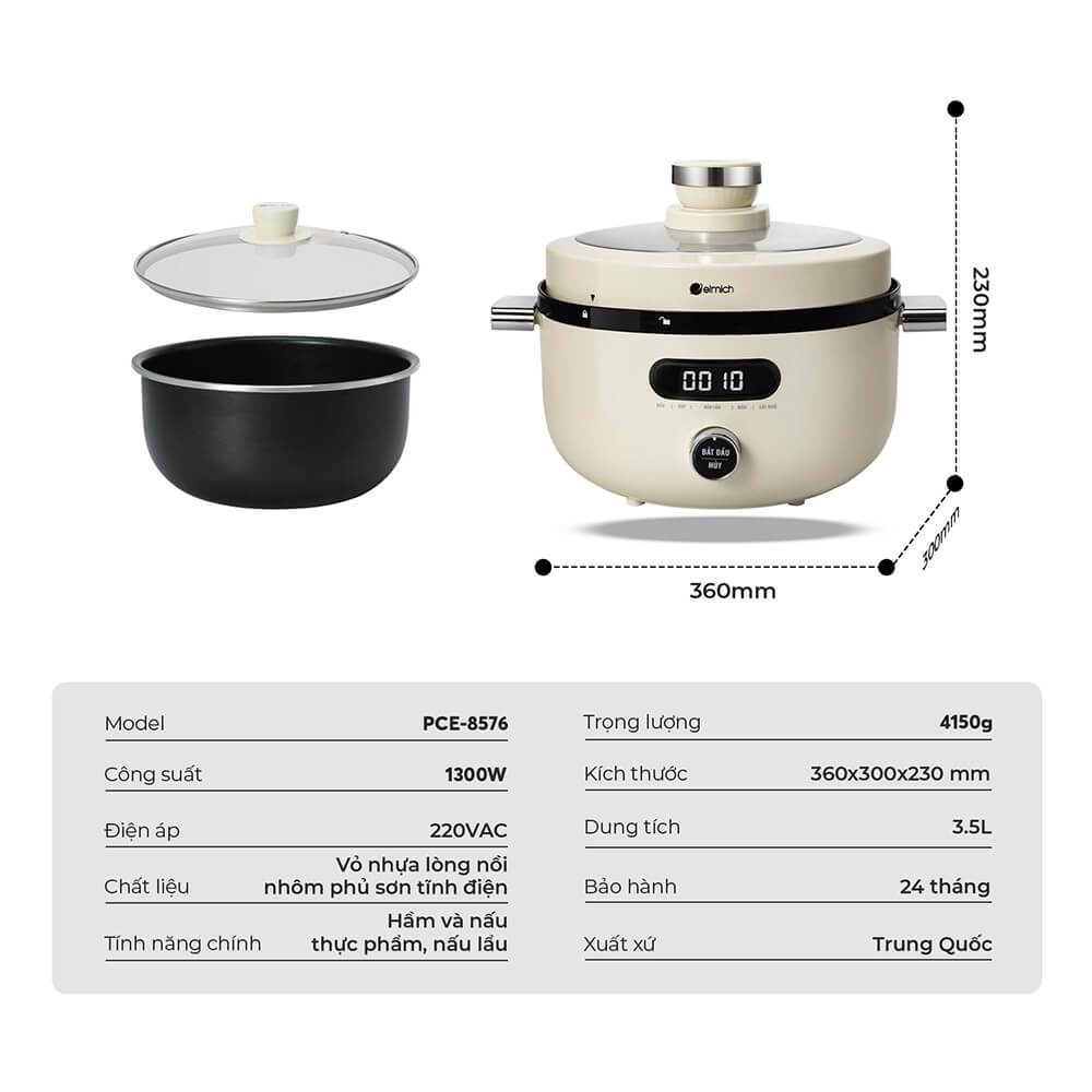 Nồi áp suất điện đa năng Elmich PCE-8576 3,5L, Hàng chính hãng, 6 chế độ nấu, màn hình LCD - JoyMall