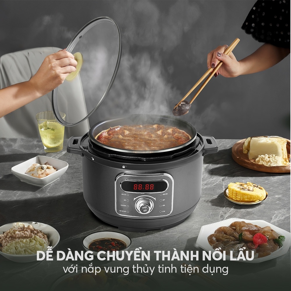 Nồi áp suất điện đa năng Elmich PCE-8575 3.5L, Hàng chính hãng, có thể làm nồi lẩu - JoyMall