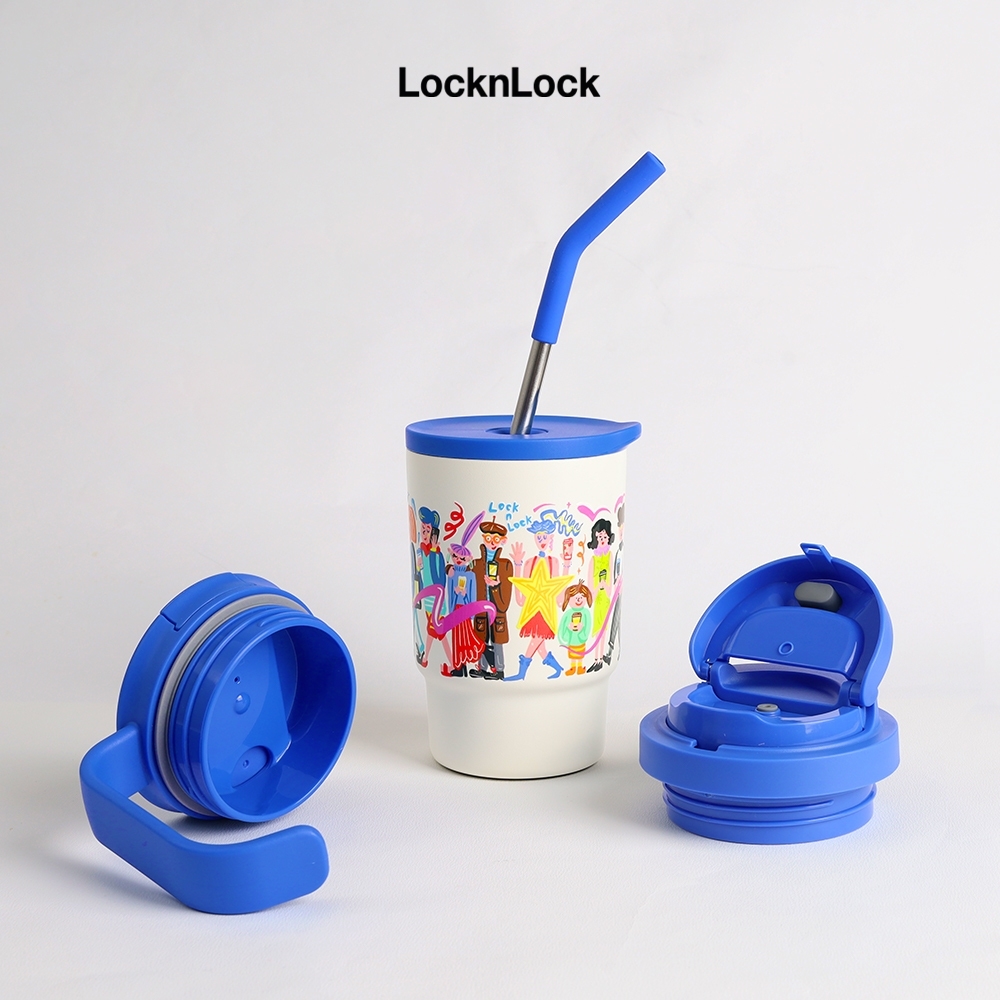 Ly giữ nhiệt LocknLock Vacuum Tumbler LHC3340BLU_TL 400ml, Hàng chính hãng, 3 nắp đậy, có ống hút - JoyMall