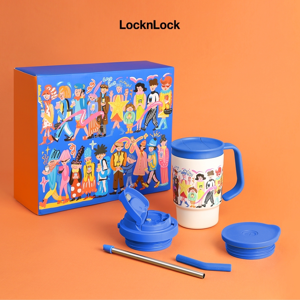 Ly giữ nhiệt LocknLock Vacuum Tumbler LHC3340BLU_TL 400ml, Hàng chính hãng, 3 nắp đậy, có ống hút - JoyMall