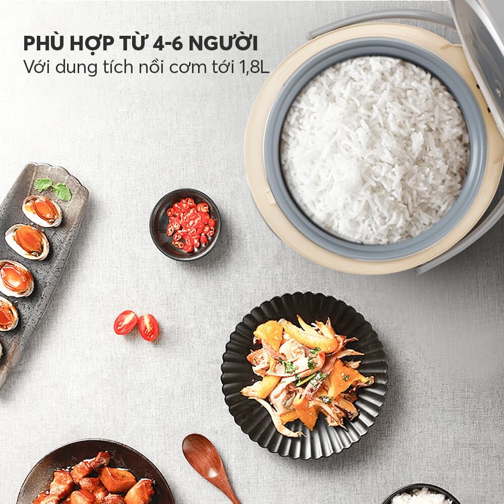 Nồi cơm điện cơ Elmich RCE-9128 1.8L, Hàng chính hãng, công nghệ ủ ấm 3D, khay hấp đi kèm - JoyMall