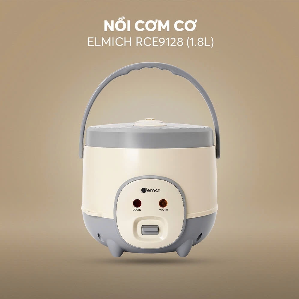 Nồi cơm điện cơ Elmich RCE-9128 1.8L, Hàng chính hãng, công nghệ ủ ấm 3D, khay hấp đi kèm - JoyMall