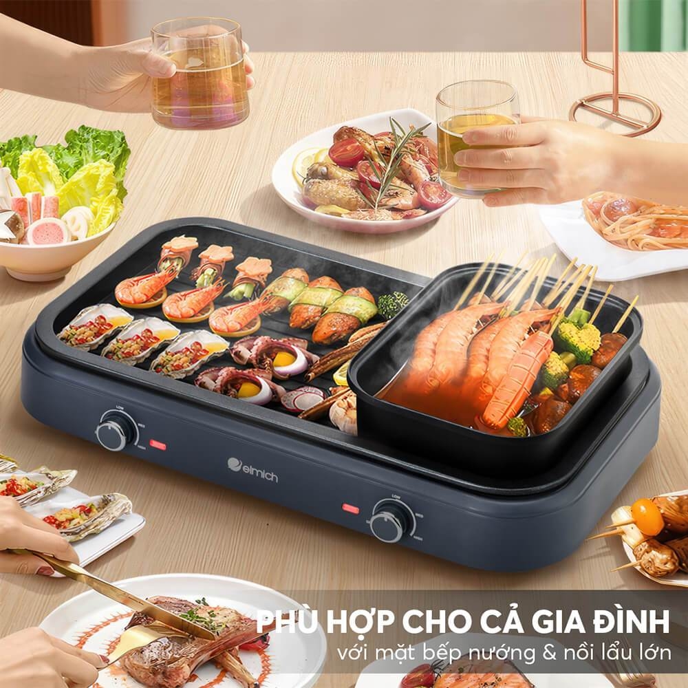 Bếp nướng lẩu đa năng Elmich HGE-3908 1700W, Hàng chính hãng,lẩu nướng 2 trong 1,dễ tháo rời-JoyMall