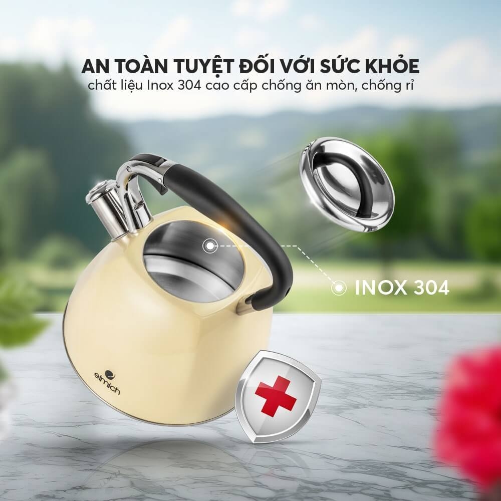 Ấm đun nước inox cao cấp Elmich EL-8281 2.5L, Hàng chính hãng,đun sôi nhanh,inox 304 an toàn-JoyMall
