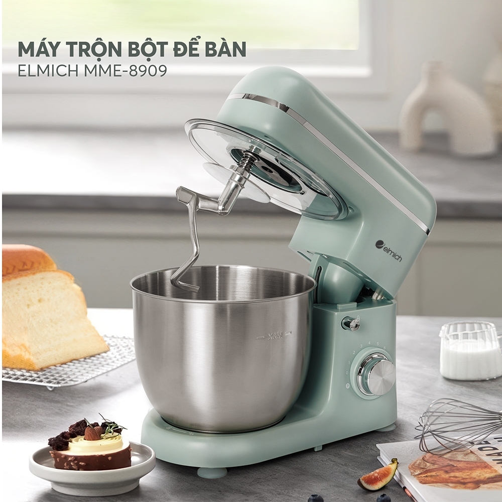 Máy trộn bột để bàn Elmich MME-8909 1500W, Hàng chính hãng, 8 tốc độ trộn, cối trộn inox - JoyMall